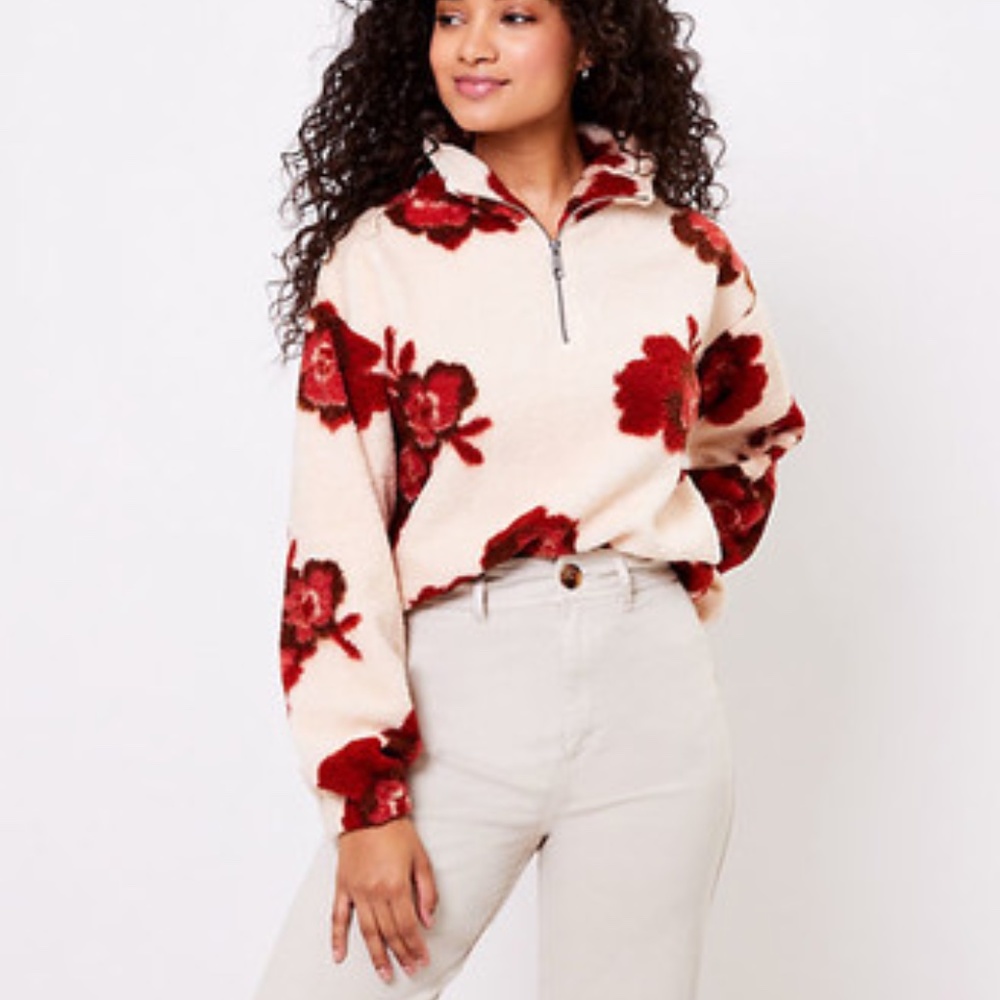 Loft quarter zip sherpa floral